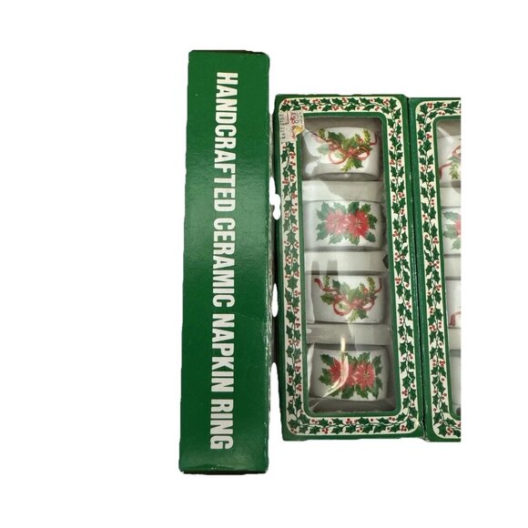 Handcrafted New Ceramic Christmas Napkin Rings Set of 16 Poinsettia & Holly VTG! - Picture 4 of 4
